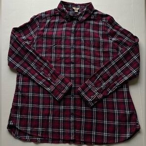 Woolrich Women's Plaid Flannel Button Red Navy Long Sleeve Pockets Shirt